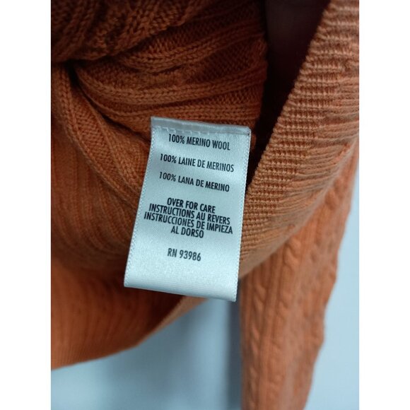 VTG 90s Casual Corner Womens Sweater Medium Orange Merino Wool Cable Knit - Picture 4 of 8